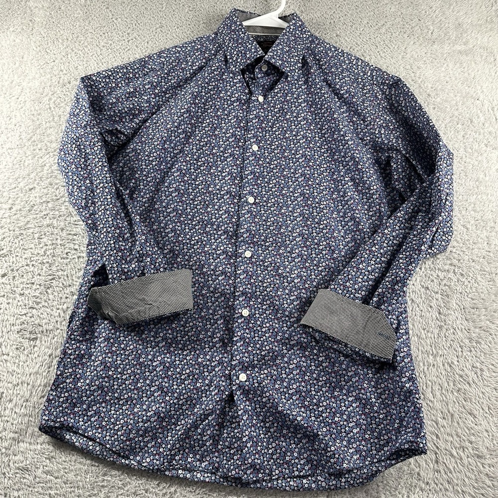 Ben Sherman Floral Pattern Shirt Mens Medium 15 / 32-33 Blue Contrast Patterns